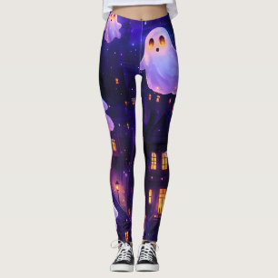 Cute Cartoon Halloween Midnight Flying Ghosts Leggings