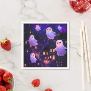Cute Cartoon Halloween Midnight Flying Ghosts Napkin