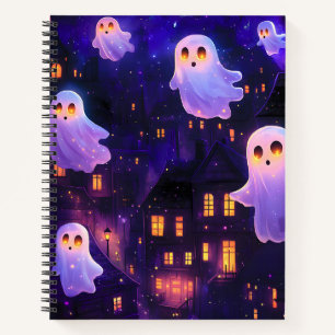 Cute Cartoon Halloween Midnight Flying Ghosts Notebook