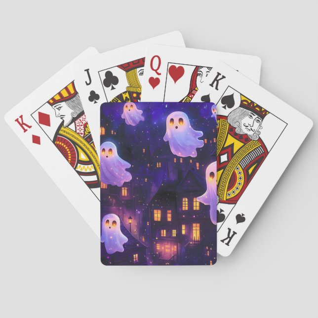Cute Cartoon Halloween Midnight Flying Ghosts Playing Cards (Back)