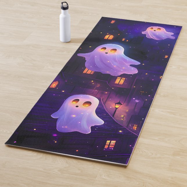 Cute Cartoon Halloween Midnight Flying Ghosts Yoga Mat (In Situ)