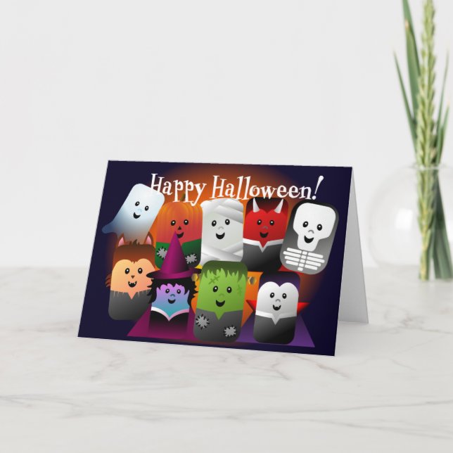 Cute Cartoon Halloween Monster Creatures Card (Front)