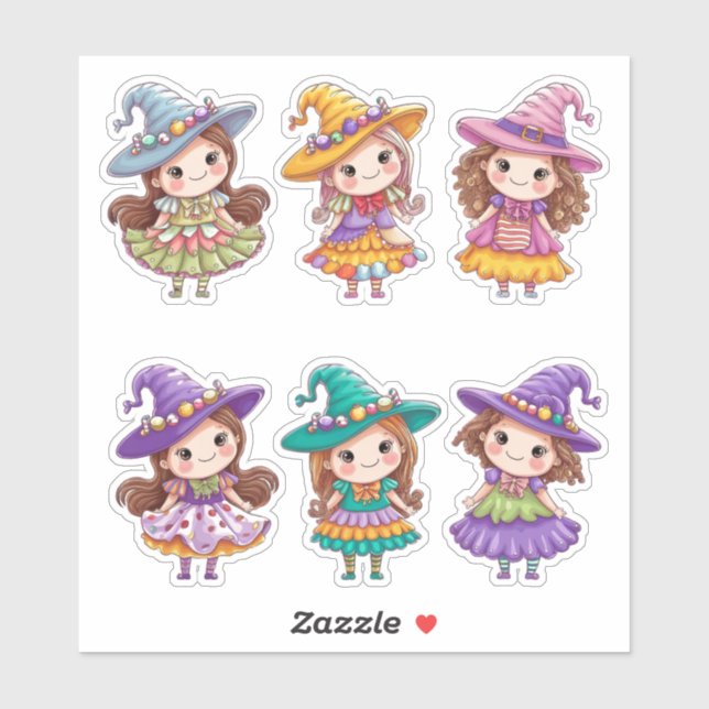 Cute Cartoon Halloween Witches Sticker Sheet (Sheet)