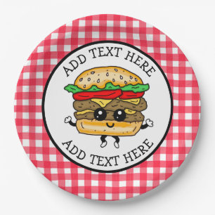 Cute Cartoon Hamburger Barbecue or Birthday Party Paper Plate