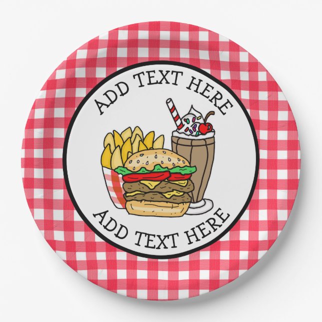 Cute Cartoon Hamburger Barbecue or Birthday Party  Paper Plate (Front)