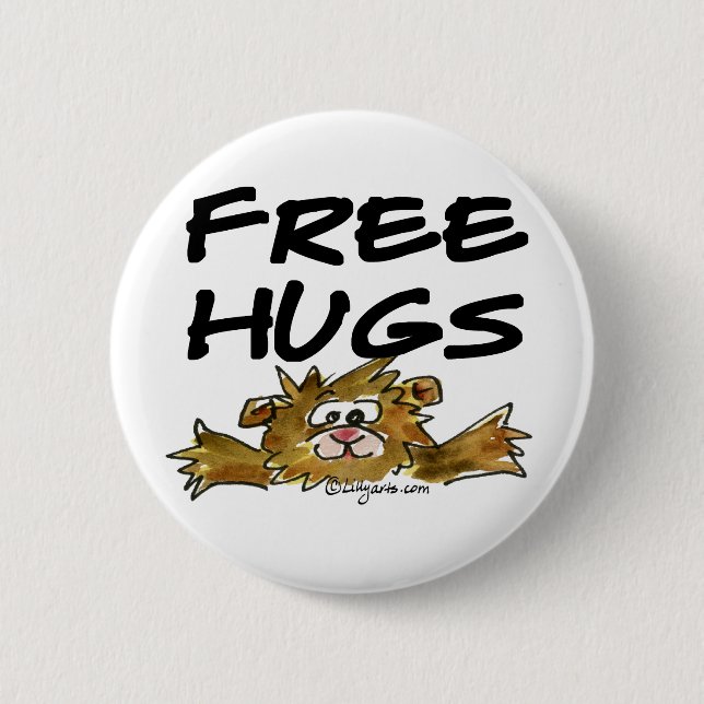 Cute Cartoon Hamster Free Hugs Pin (Front)