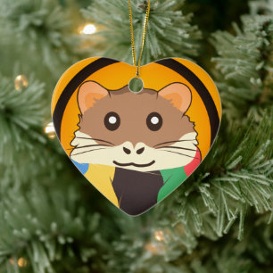 Cute cartoon hamster with a multicolored scarf ceramic tree decoration