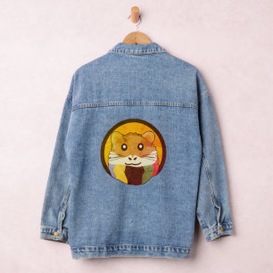 Cute cartoon hamster with a multicolored scarf denim jacket