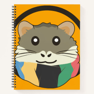 Cute cartoon hamster with a multicolored scarf notebook