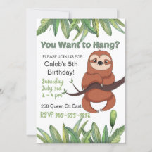 Cute cartoon hanging Sloth Birthday