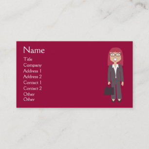 Cute Cartoon Happy Businesswoman Red Custom Business Card