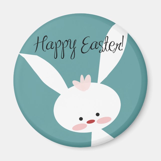 Cute cartoon Happy Easter white bunny magnet (Front)