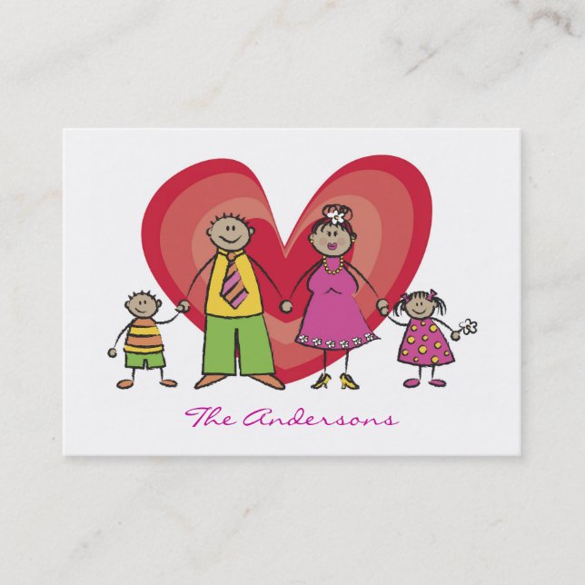 Cute Cartoon Happy Family Contact Calling Card (Front)