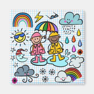Cute Cartoon Happy Kids Weather Doodles  Magnet
