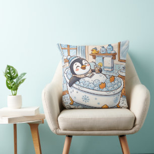 Cute Cartoon Happy Penguin Taking a Bath Cushion