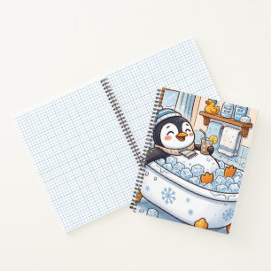 Cute Cartoon Happy Penguin Taking a Bath Notebook