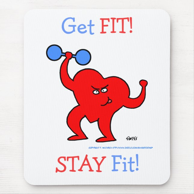 Cute Cartoon Heart Lifting Weights Cardio Fitness Mouse Mat (Front)