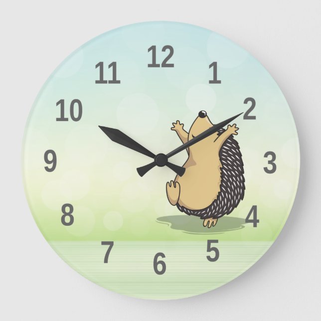 Cute Cartoon Hedgehog Green Numbers  Large Clock (Front)