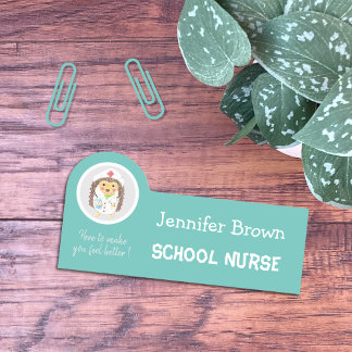 Cute Cartoon Hedgehog Nurse Name Tag