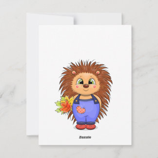 Cute cartoon hedgehog with autumn leaves. holiday card