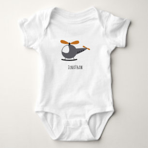 Cute Cartoon Helicopter & Kid Boy Name Aviation Baby Bodysuit