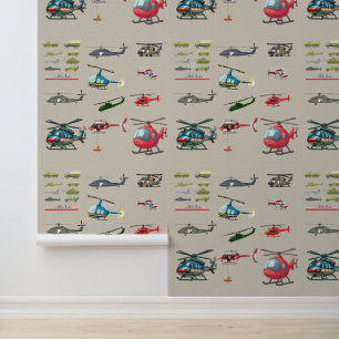 Cute Cartoon Helicopters Pattern Kids Room Wallpaper