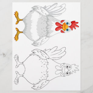 Cute cartoon hen colouring page