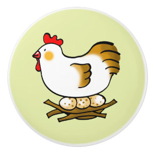 Cute Cartoon Hen on Nest with Farm Eggs Ceramic Knob