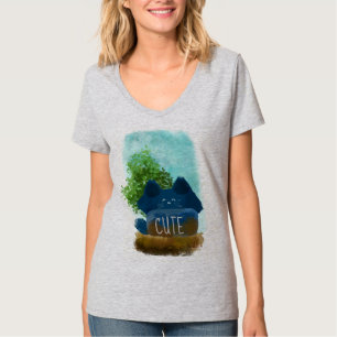 Cute Cartoon Hidden Fluffy Blue Cat T-Shirt