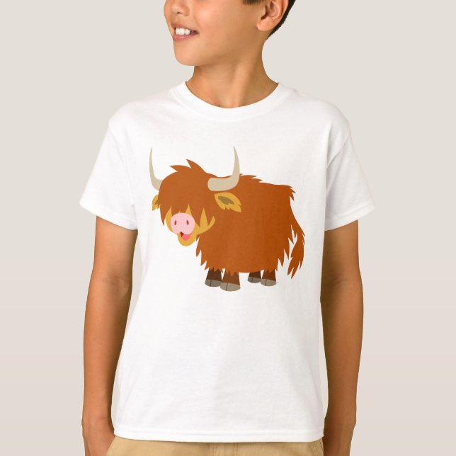 Cute Cartoon Highland Cow Children T-Shirt (Front)
