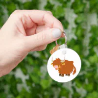Highland Cow Farm Animal Keychain Cartoon Chibi Art Glitter 