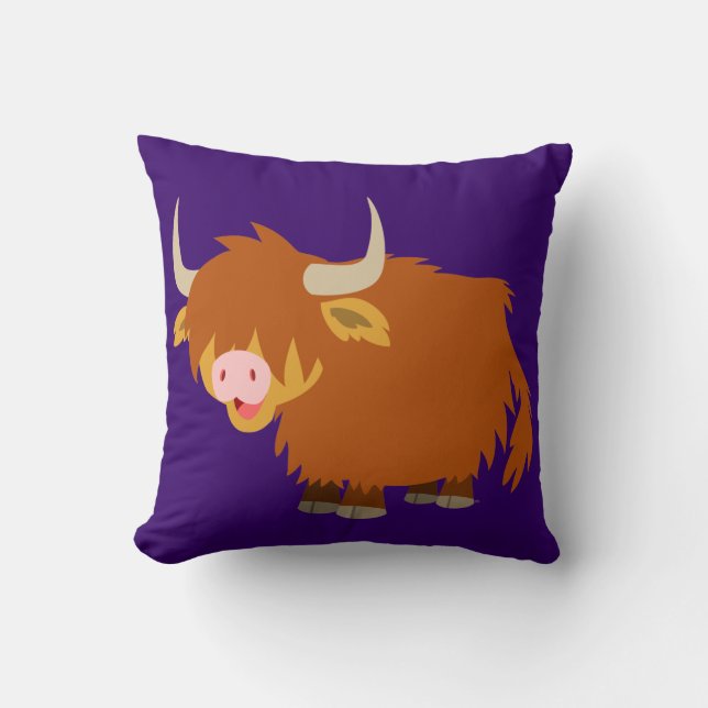 Cute Cartoon Highland Cow Pillow (Front)