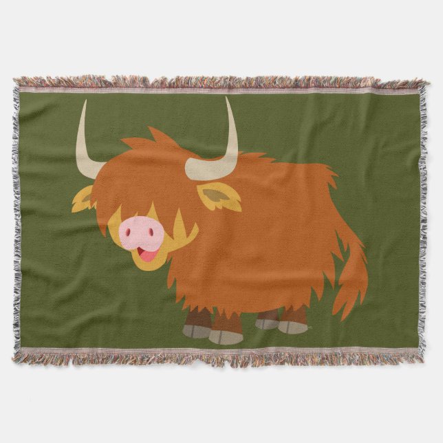 Cute Cartoon Highland Cow Throw Blanket (Front)