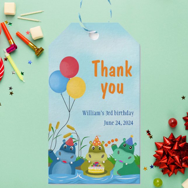 Cute Cartoon Hippo Birthday Gift Tag (Creator Uploaded)