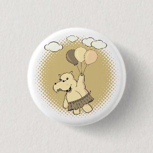 Cute Cartoon Hippo Flying With Balloons 3 Cm Round Badge