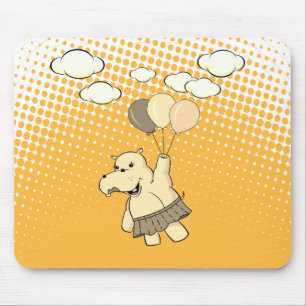 Cute Cartoon Hippo Flying With Balloons Mouse Mat