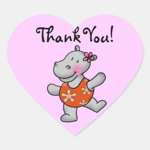 Cute cartoon hippo thank you heart sticker