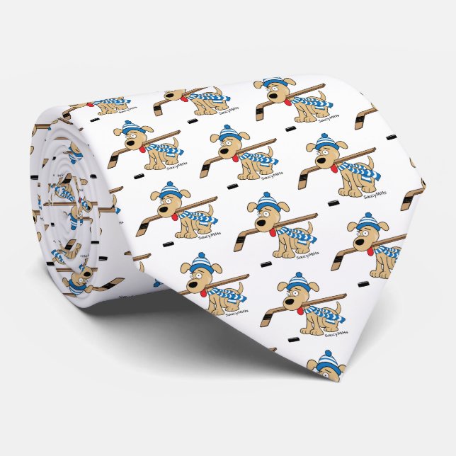 Cute Cartoon Hockey Dog Tie (Rolled)