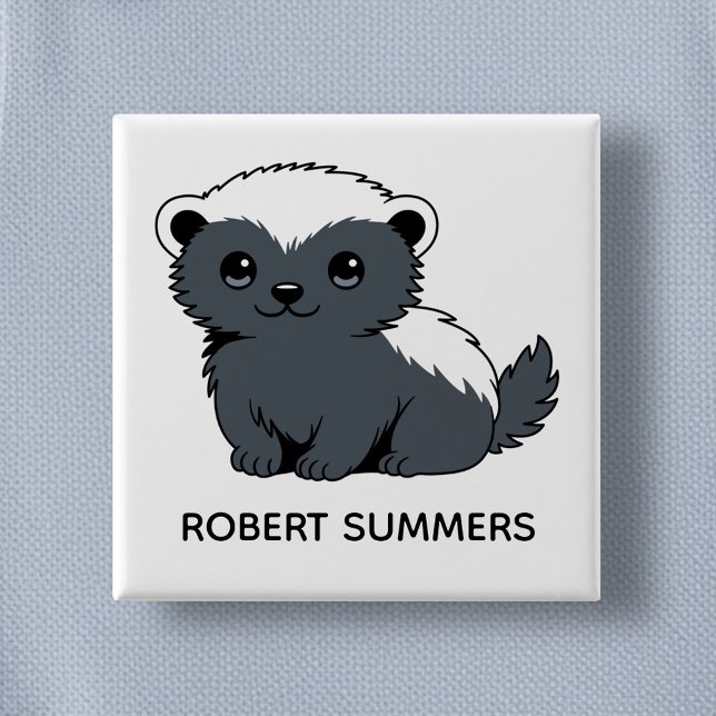 Cute Cartoon Honey Badger Custom Name 15 Cm Square Badge (Creator Uploaded)