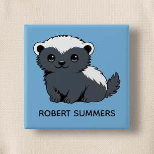 Cute Cartoon Honey Badger Custom Name Blue 15 Cm Square Badge