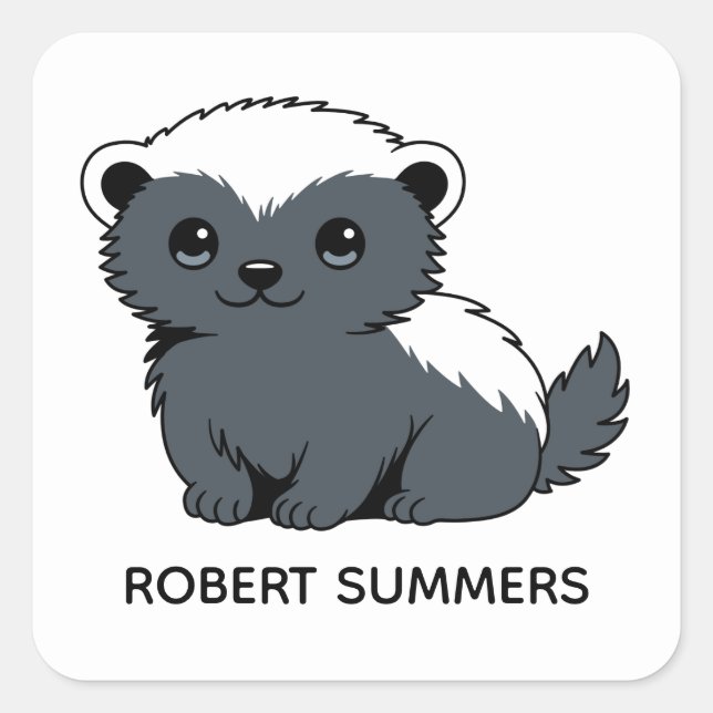 Cute Cartoon Honey Badger Custom Name Square Sticker (Front)