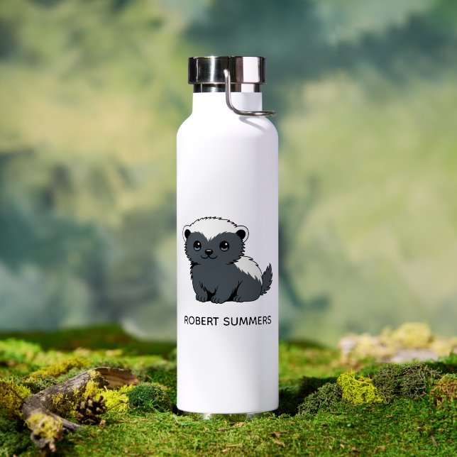 Cute Cartoon Honey Badger Custom Name Water Bottle (Outdoor (Rotated))