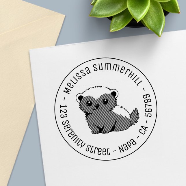 Cute Cartoon Honey Badger Round Address Self-inking Stamp (Creator Uploaded)