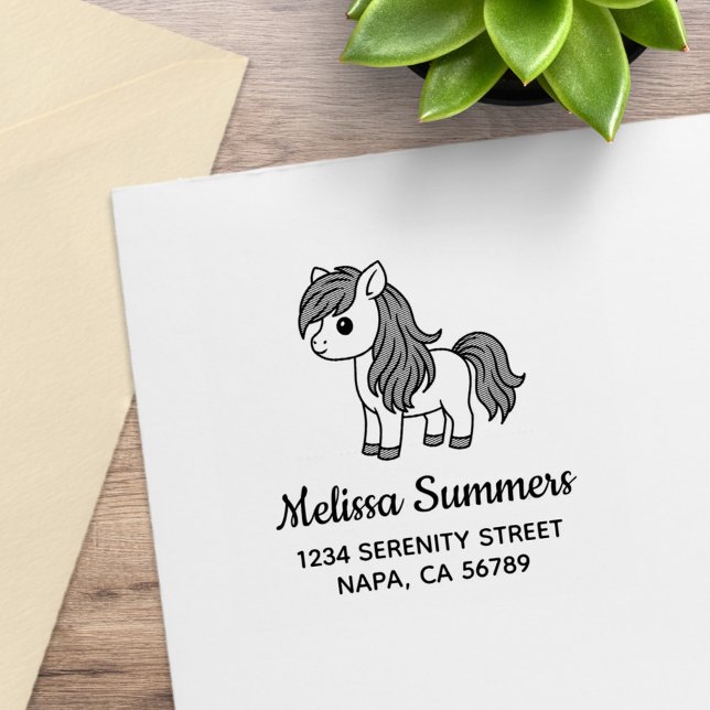 Cute Cartoon Horse Pony Address Rubber Stamp (Creator Uploaded)