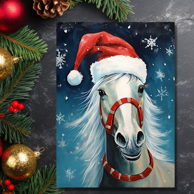 Cute Cartoon Horse Wearing Santa Hat Christmas Holiday Card (Front - Cute Cartoon Horse Wearing Santa Hat Christmas Holiday Card)