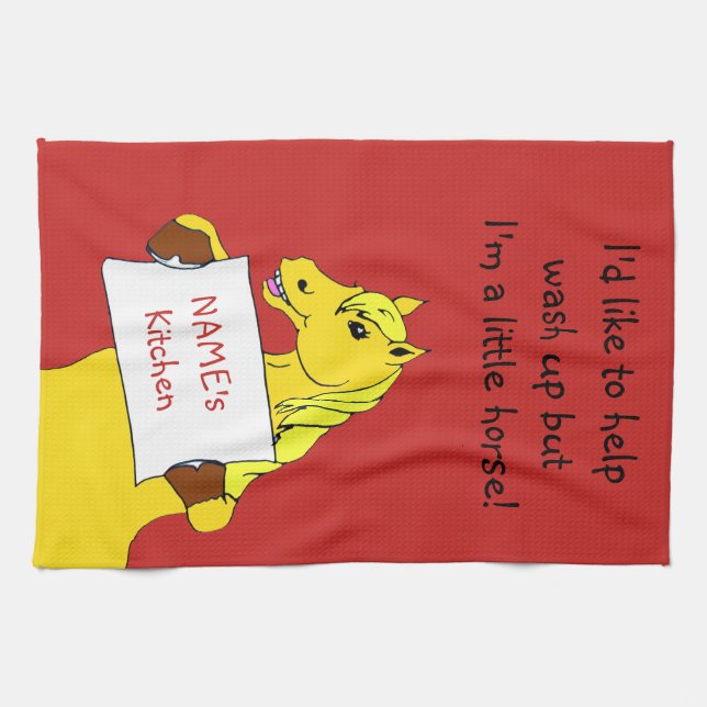 Cute Cartoon Horse with Message Tea Towel (Horizontal)