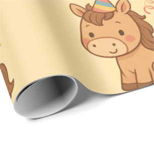 Cute Cartoon Horse with Party Hat Wrapping Paper