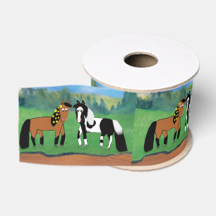 Cute Cartoon Horses Grosgrain Ribbon