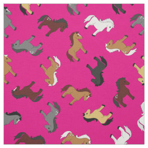 Cute Cartoon Horses Kids Hot Pink Fabric