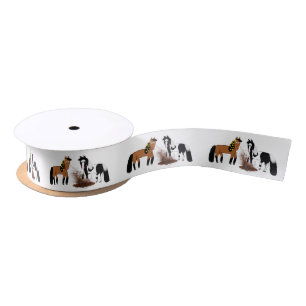 Cute Cartoon Horses playing in the mud Satin Ribbon
